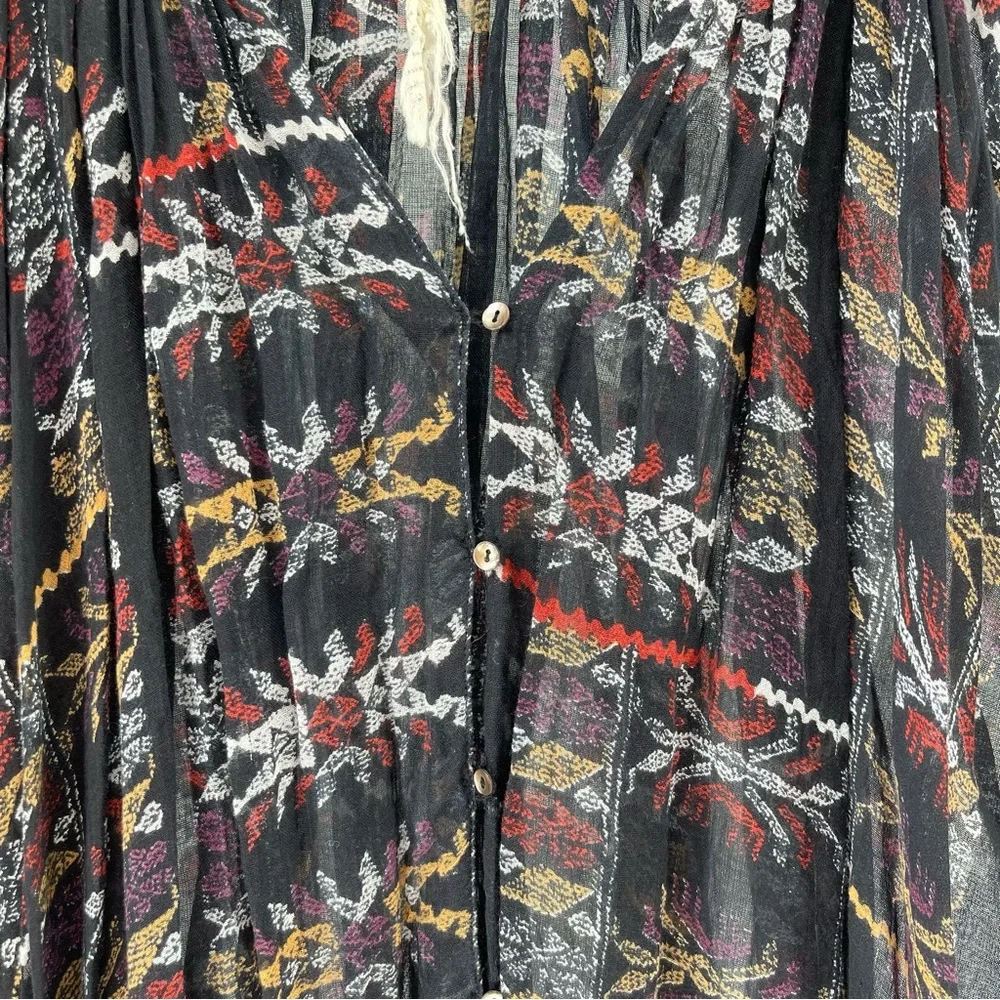 Free People One Oversized Button-Down Semi-Sheer Southwestern Printed Top